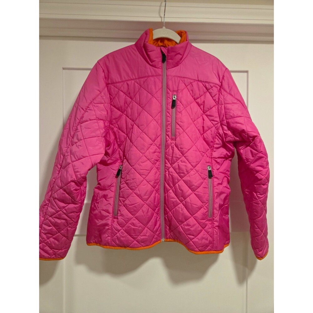 Lands End Womens M 10-12 Pink Quilted Primaloft Jacket Orange Lined Puffer Coat